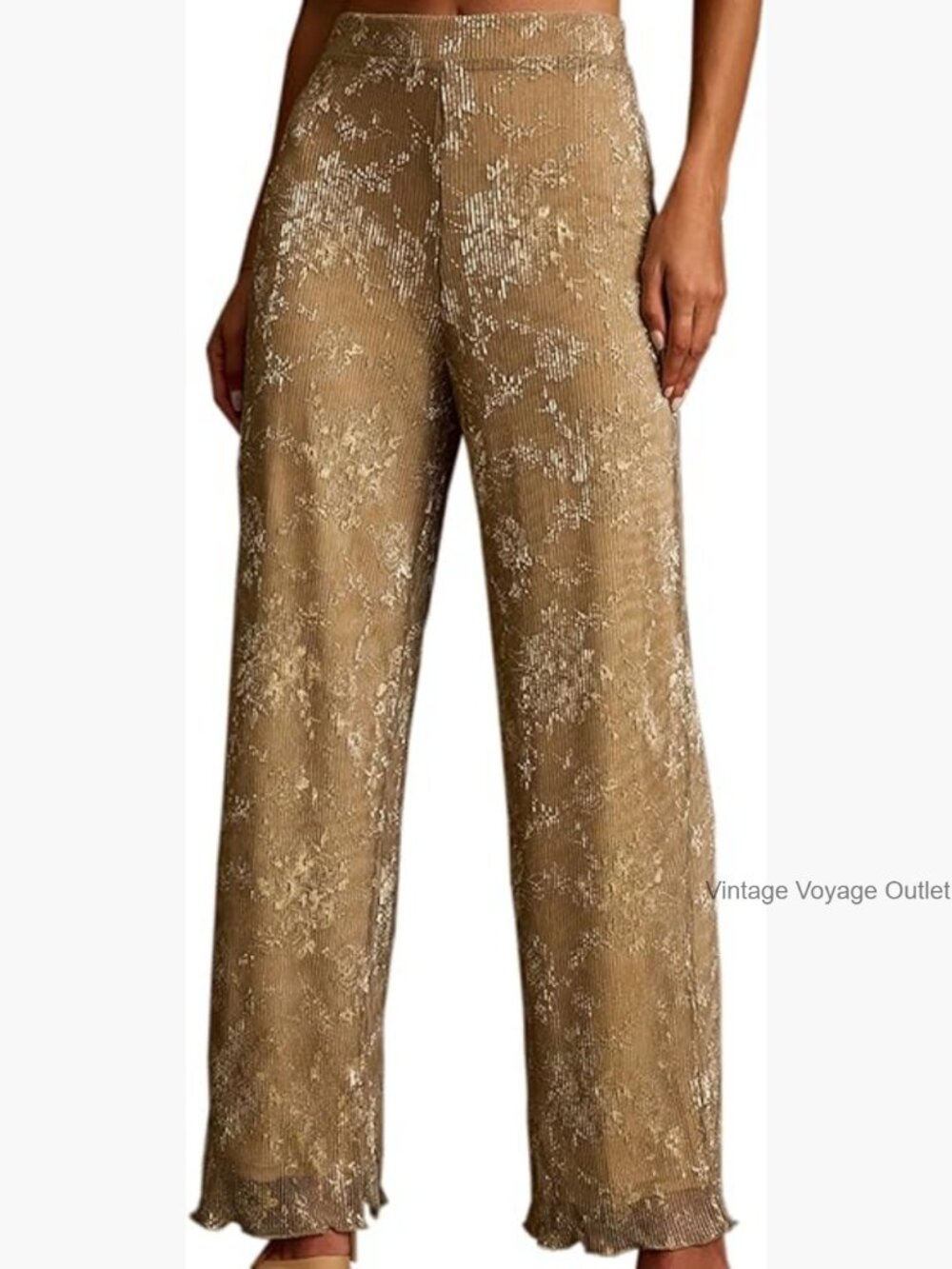 Pleated Wide Leg Lounge Pants Elastic Waist Office Business Trousers